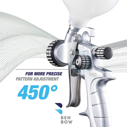 BenBow Verfpistool in koffer 1,4 + 1,8 mm, 2 sproeiers, PK60 HVLP professionele kwaliteit spuitfles met emmer 600 ml, zwaartekrachtpistool, oplosmiddelverf, basis en primer