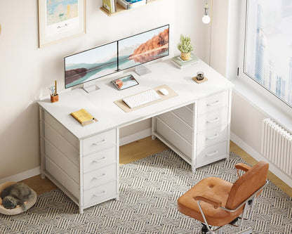 Coleshome Bureau met 8 Stoffen Laden, 120 x 48 cm, Wit Bureau met Opbergruimte, Computerbureau, Kantoortafel, Kantoortafel voor Kantoor, Woonkamer, Thuiskantoor