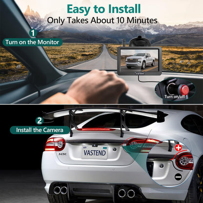 achteruitrijcamera Draadloze HD 1080P autocamera, 5'' monitor, gesplitst scherm 2 kanalen, waterdichte nachtzicht achteruitrijcamera set voor auto, SUV, personenauto (V02)
