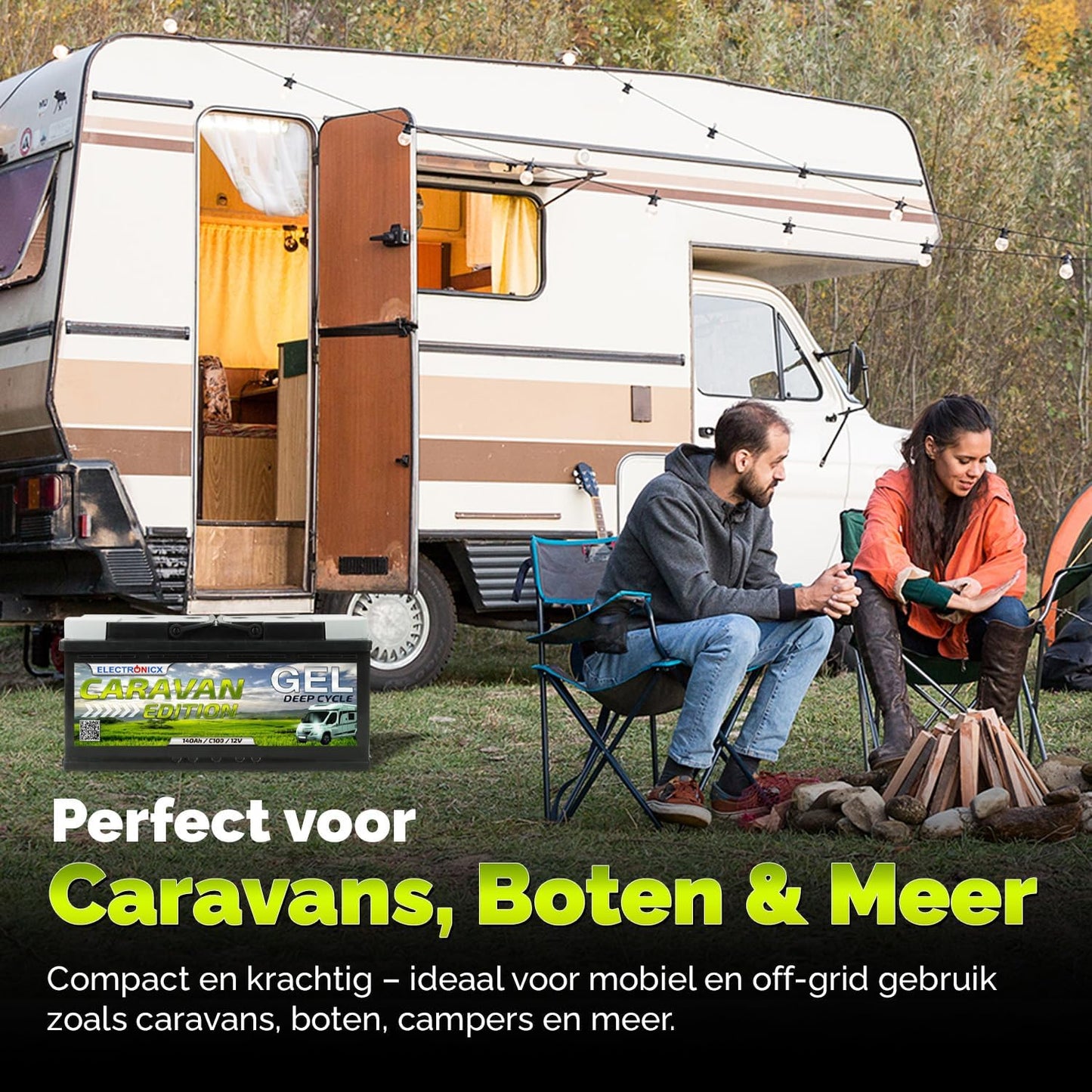 Electronicx GEL Accu 12V 140Ah – Deep Cycle 140Ah onderhoudsvrij voor camper, caravan, boot, tuinhuis, off-grid zonnepaneel, energieopslag – 393×175×190 mm – GEL serviceaccu