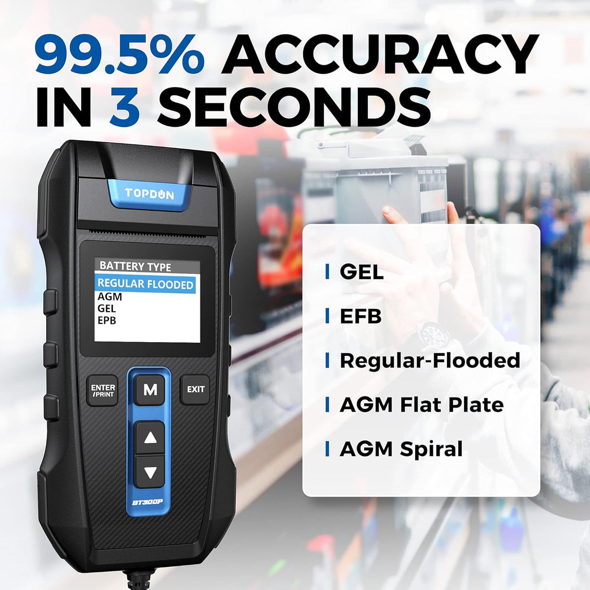 Batterijtester – Accutester – Auto Accutester – Accu Tester – Starttester – Ingebouwde Thermische Printer – Snel en Nauwkeurig Testsysteem - QUORE