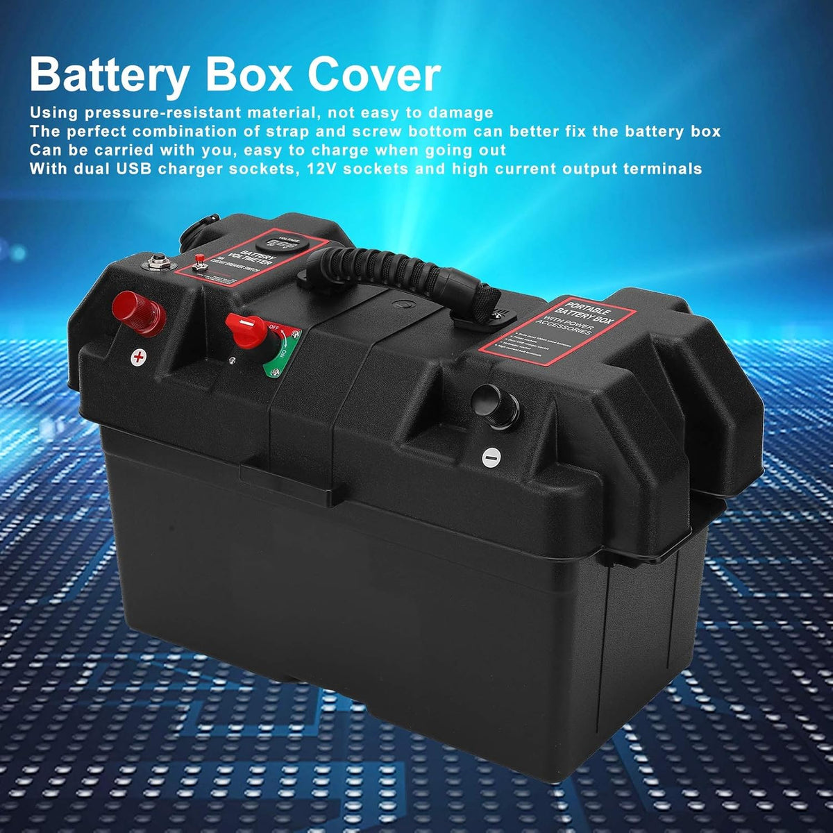 Smart Battery Box 12V, Batterijbox met USB Sockets Batterij Box Cover Multi -functie met USB Power Voltmeter Sockets Aangedreven Batterijbox voor Het Opladen van Buitenauto