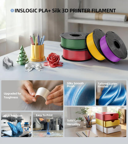 3D Printen Filament – PLA Filament – Zijde Filament – Monochroom Filament – 3D Pen Filament – Zijdeachtige Glans – 10 Kg (10x1 Kg) – 1,75 mm Geschikt voor FDM Printers