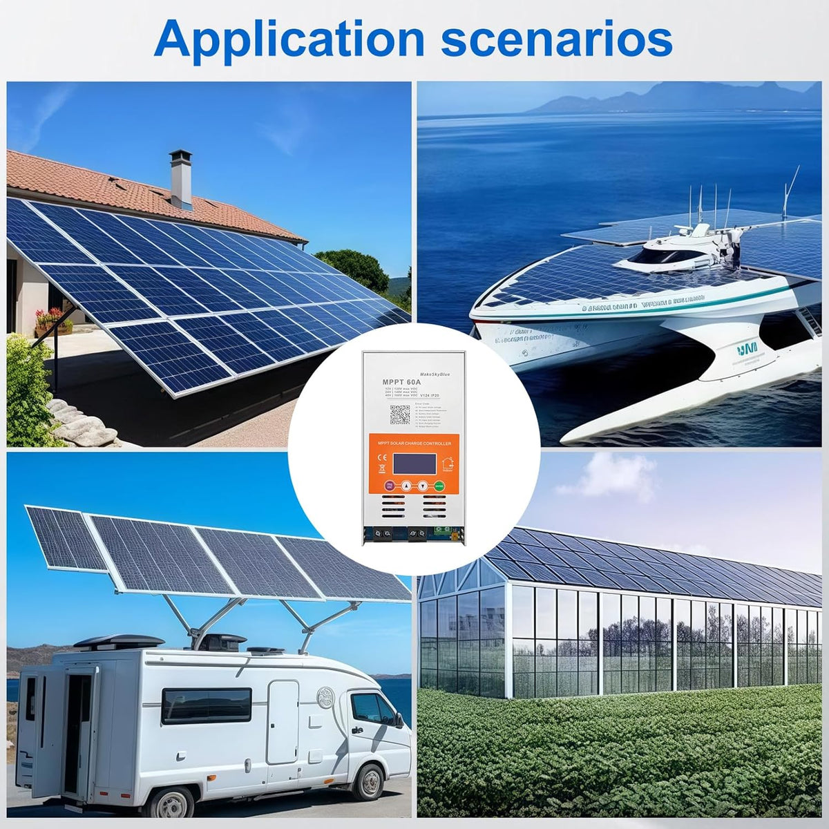 60A MPPT Solar Charging Controller (WiFi) met LCD-display, ondersteunt app-bediening, max. 2800 W PV-vermogen, MPPT-laadregelaar voor 12V, 24V en 48V batterijen