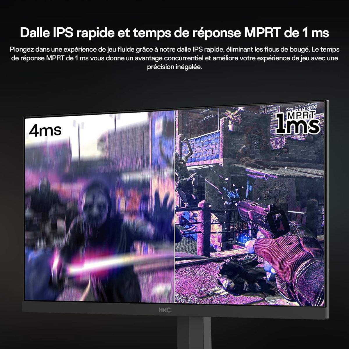 HKC 24 inch gamingmonitor, Full HD (1920 × 1080), 240 Hz Fast IPS, 1 ms, HDR400, 90% DCI-P3, tot 260 Hz overklokt, VESA 100 × 100, blauw lichtfilter, HDMI 2.0 & DisplayPort 1.4