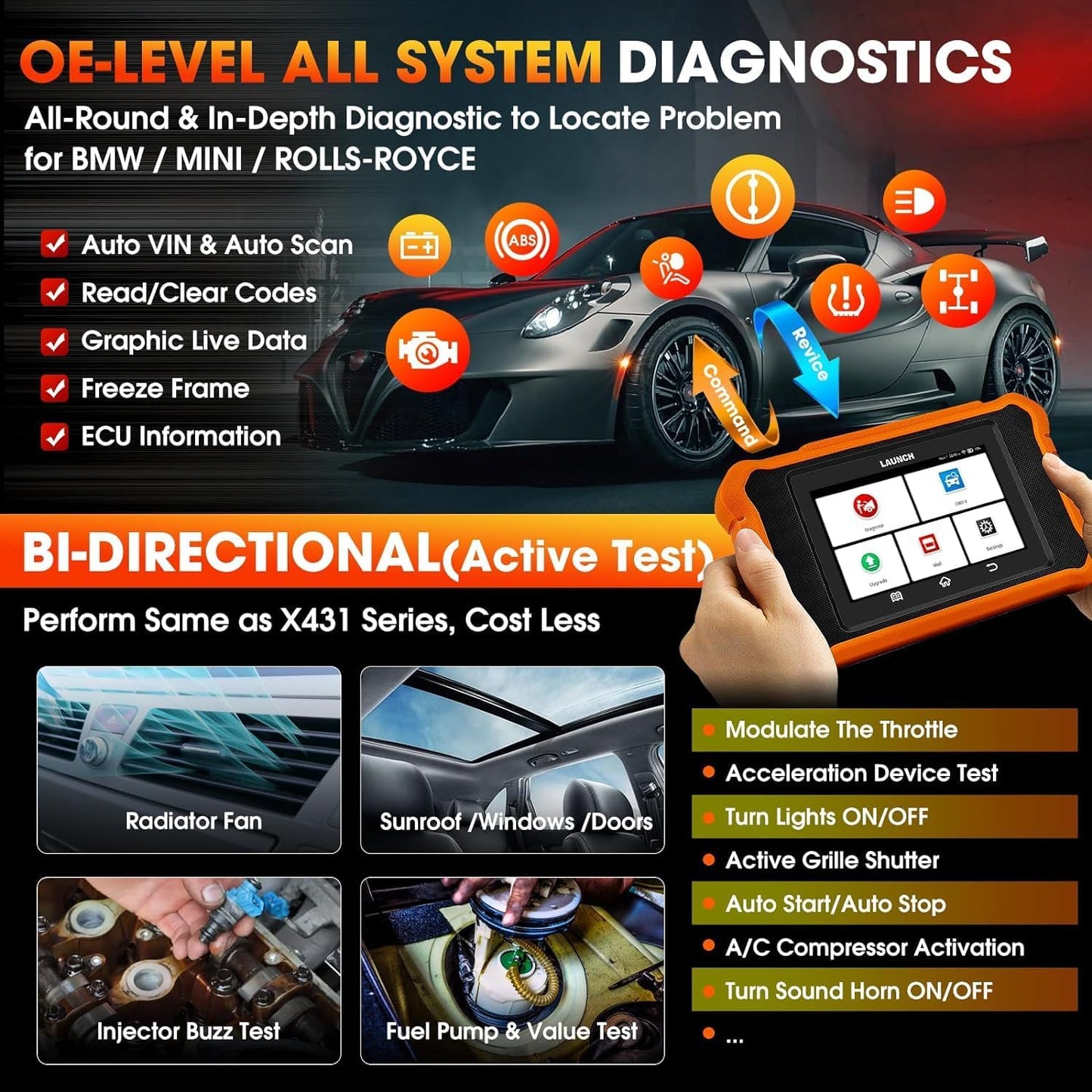 LAUNCH X431 Creader Elite 2.0 OBD2 Diagnostisch Hulpprogramma voor BMW/voor Mini/voor Rolls Royce Zelfde Functie als LAUNCH X431 Diagnostisch Hulpprogramma, Volledige Systeem, 50 + Reset, Actieve Test - QUORE