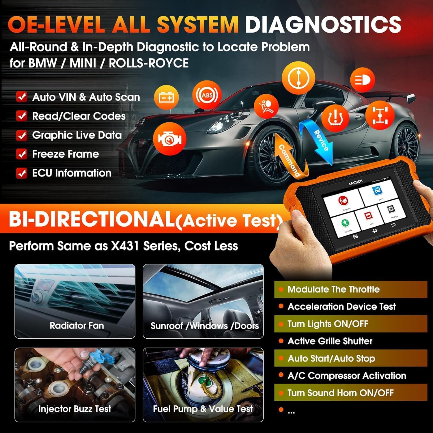 LAUNCH X431 Creader Elite 2.0 OBD2 Diagnostisch Hulpprogramma voor BMW/voor Mini/voor Rolls Royce Zelfde Functie als LAUNCH X431 Diagnostisch Hulpprogramma, Volledige Systeem, 50 + Reset, Actieve Test - QUORE