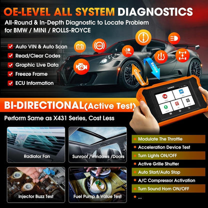 LAUNCH X431 Creader Elite 2.0 OBD2 Diagnostisch Hulpprogramma voor BMW/voor Mini/voor Rolls Royce Zelfde Functie als LAUNCH X431 Diagnostisch Hulpprogramma, Volledige Systeem, 50 + Reset, Actieve Test - QUORE