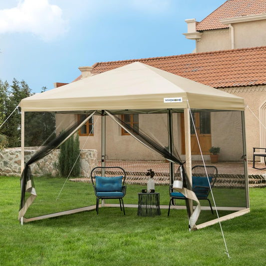 VIVOHOME 3x3m Pop-Up Paviljoen Waterdichte Draagbare Gazebo Buiten Luifel Tent met Muggennet 2 Ritsdeuren en Roltas voor Tuin Camping Picknick Feest Evenementen