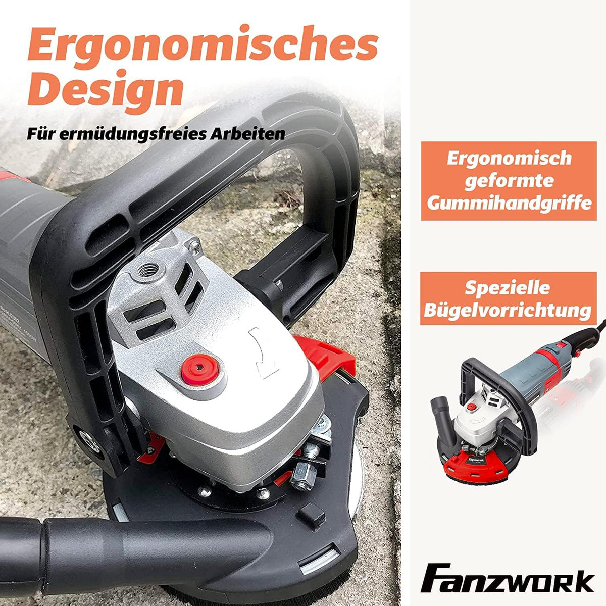 FANZTOOL Betonschuurmachine, betonfreesset met diamantslijpkop en afzuigkap (1500W/125 mm+)