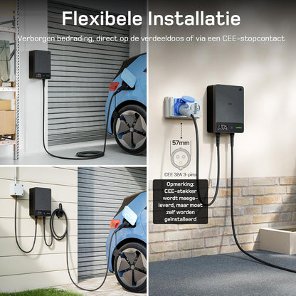 dé Wallbox 7,4kW [7,5m, 6-32A, 1-Fase] EV Oplader 7,4kW met APP en RFID, EV-laadstation met Aardlekschakelaar Type B en IP54 Bescherming, voor BEV/PHEV, Zwart