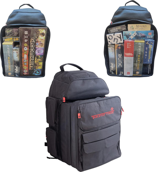 Tabletop Tyrant Bordspel Rugzak, Game Storage Rugzak met Gewatteerde Schouderbanden, Reistas voor Bordspellen, Dobbelstenen, Trading Kaarten en Accessoires, Waterdicht en Past op de meeste bordspellen