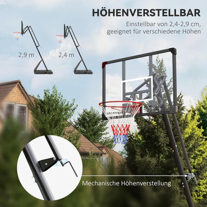 Basketbalstandaard – Basketbalring – Basketballoop – Basketbalset – Basketbalrek – Verstelbare Hoogte 293-350 cm – Stalen Frame Met Wielen - QUORE