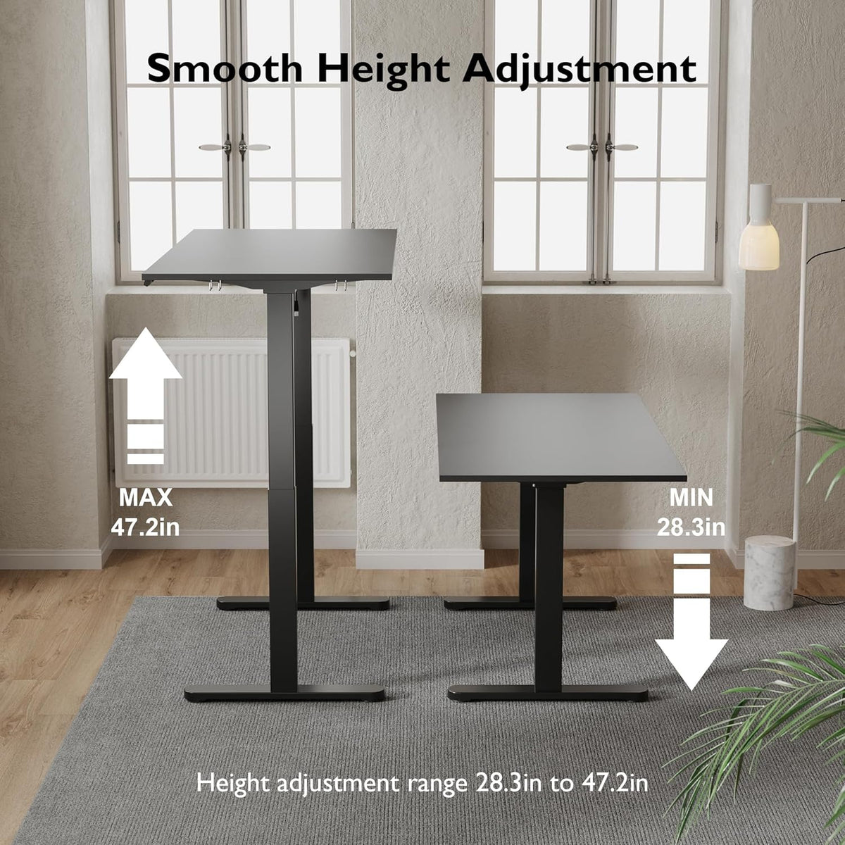 BONTEC Height Adjustable Electric Desk Height Adjustable Stable Standing Desk - QUORE