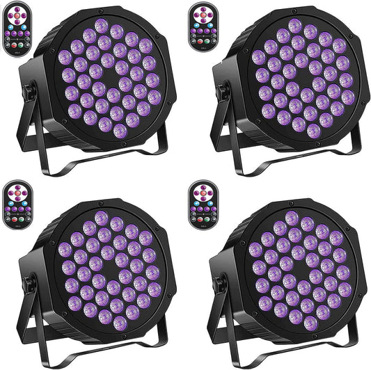 UV LED Blacklight Set – Blacklight Lamp – UV Spotlights – DJ Verlichting – Disco Lamp – 4 Stuks – Afstandsbediening en DMX – 36 LED’s Met Stroomgekoelde Aluminium Behuizing