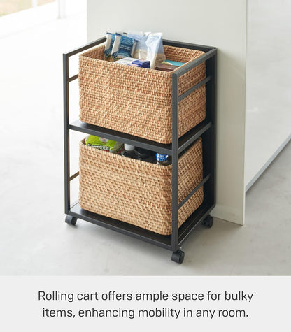 Yamazaki 4811 TOWER 2~Tiered Semi~Closed Storage Wagon, black, Steel/Nylon, 42 x 32 x 60 cm
