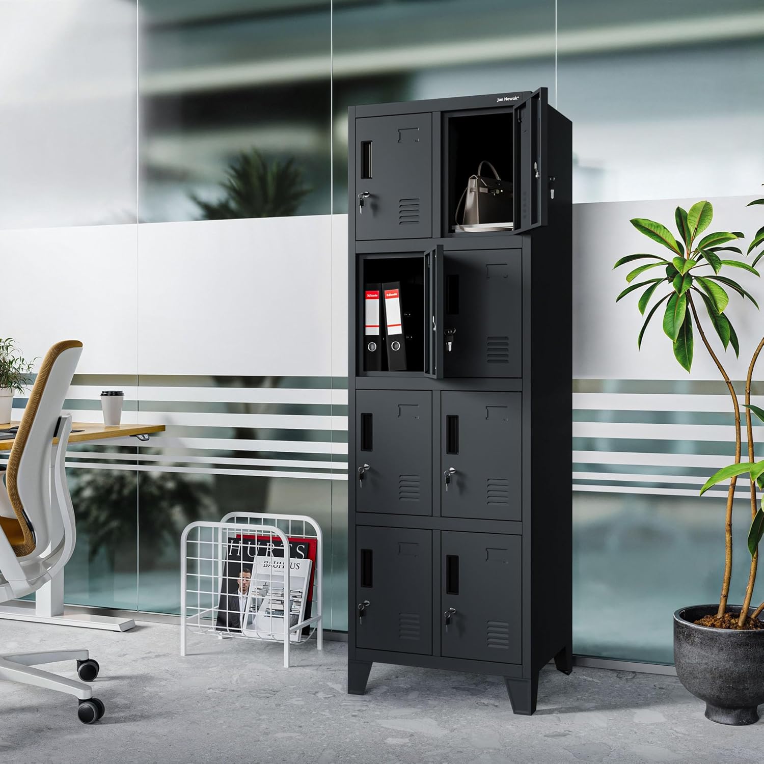 Jan Nowak metal school locker with 8 separate compartments lockable spindle box for school and dressing room with ventilation label holders and locks compact locker cabinet 172 x 56 x 45 cm - QUORE