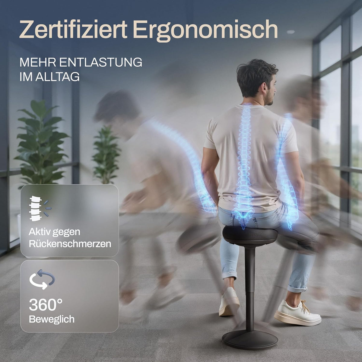 Ergonomische Bureaukruk – Schommelkruk – Wiebelkruk – Zitkruk – Balanskruk – 2-In-1 Zit- En Stahulp – In Hoogte Verstelbaar