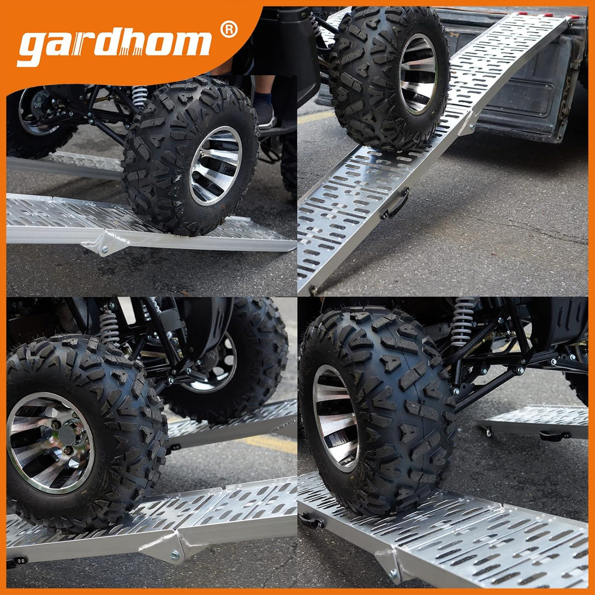 Opvouwbare laadbrug, gardhom 228x30.5cm ATV motorfietsen laadbrug met 680KG/paar laadcapaciteit, draagbare aluminium laadbruggen met rubber getipte vingers voor ATV UTV Trucks