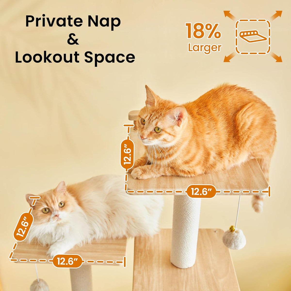 Grote Moderne Kattenboom - 178 cm Hoge Speeltoren voor Katten, Kattenmeubel met 7 Volledig Omwikkelde Krabpalen, 2 Ruime Platforms, Hangmat, Afneembaar Kussen en Pluche Ballen, Lichtbruin