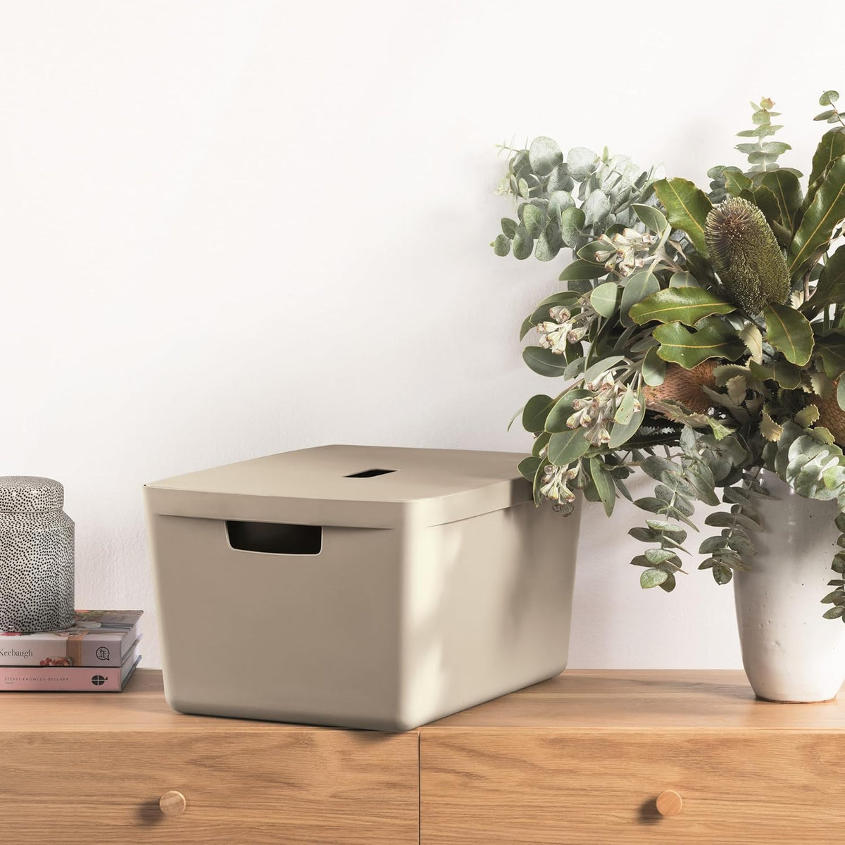 IDEA HOME 8 stuks opbergdozen, kunststof, organizer, box, manden, opbergdoos, kunststof box voor badkamer, rek met deksel, 28 liter