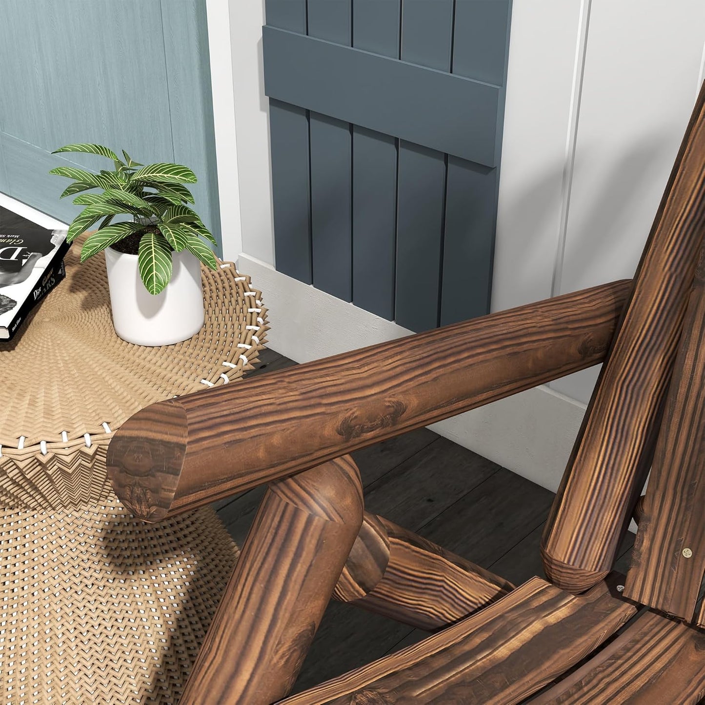 Outsunny Adirondack Garden Chair Wooden Chair High Backrest with Armrest Pine Wood Charred 83 x 68 x 101 cm - QUORE