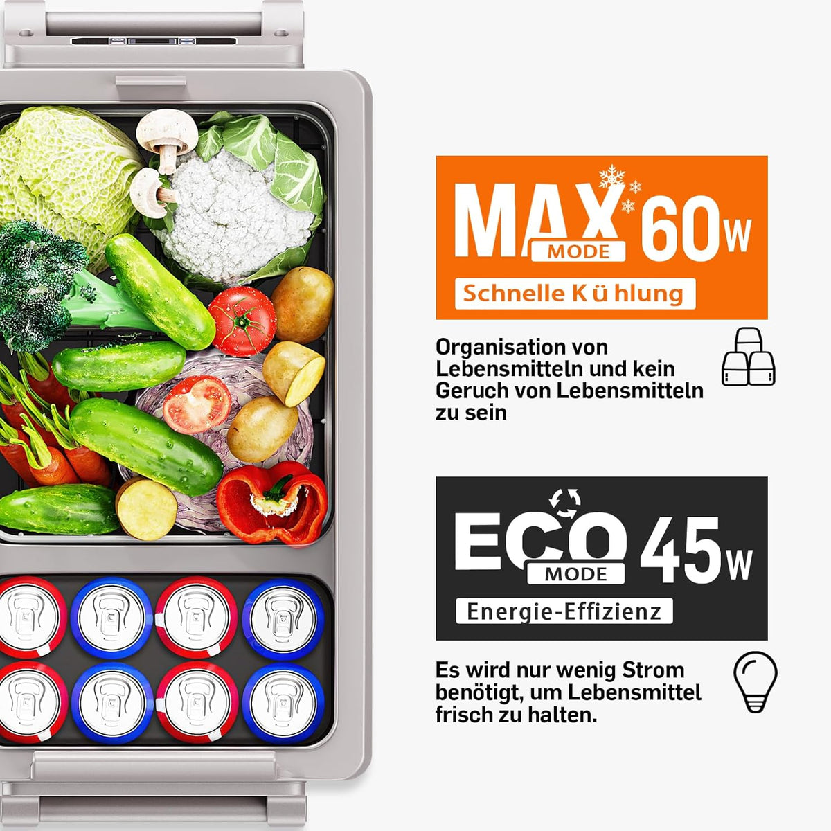 EUHOMY Compressor-koelbox, 55 liter, autocompressor met 12/24 V DC en 240 V AC, draagbare koelkast, vriezer, koeler, voor auto, camper, camping, reizen, vissen, outdoor of thuisgebruik.