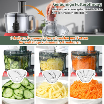 Keukenmachine en mixer combinatie, 2,5 l hakmolen voor vlees, groenten en deeg, 2 l blender met 1500 W glazen reservoir, 2 snelheden en pulsfunctie voor smoothies, voedingsstoffenextractie enz.