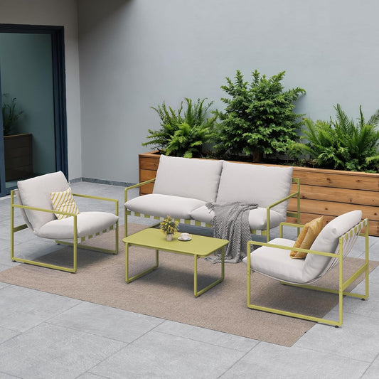 Grand patio Tuinmeubelen, set van 4, balkonmeubelset voor 4 personen met kussens, loungemeubels, voor buiten, met tuinbank, 2 stoelen, tafel, terrasmeubel, zitgroep, loungemeubels voor tuin, buiten