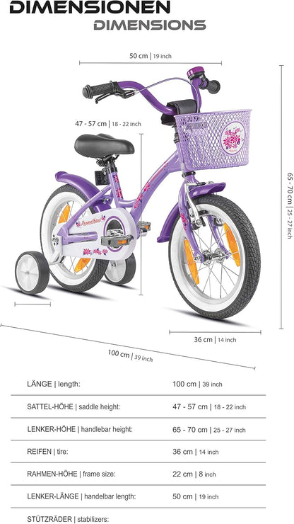 PROMETHEUS BICYCLES kinderfiets 14 inch meisjes- fiets meisje van 4 jaar oud met zijwieltjes terugtraprem Meisjesfiets 14 inch in paars violet