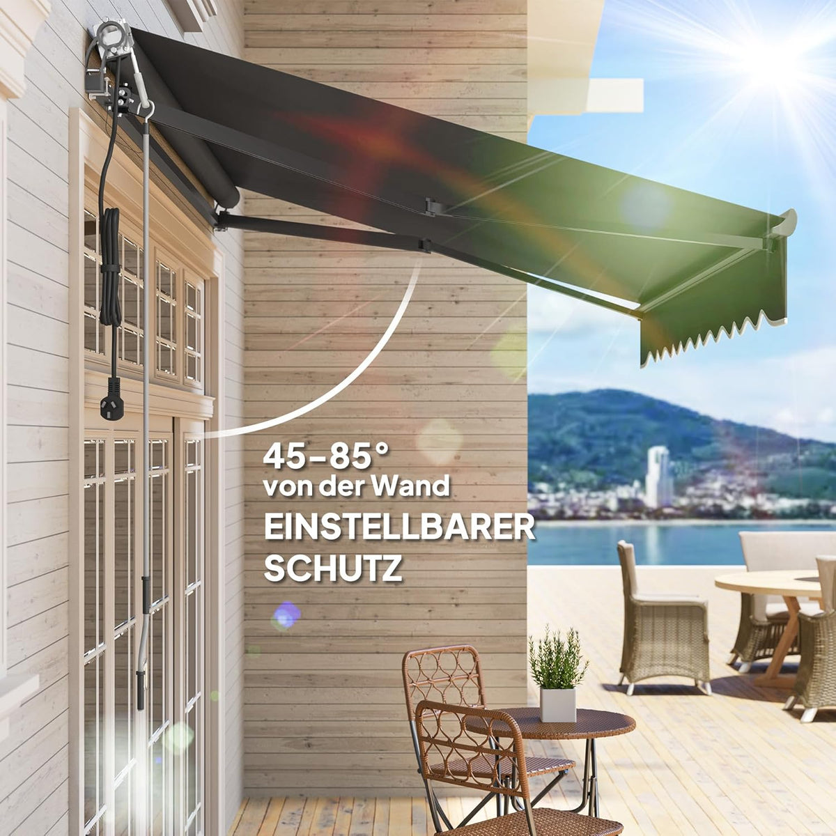 Outsunny klemmarkise mit Handkurbel elektrisch höhenverstellbar Gelenkarmmarkise Markise Sonnenschutz UV 30+ Balkonmarkise incl. Wandhalterung Sonnenmarkise 300cm breit für Terrasse Balcony Dunkelgrau