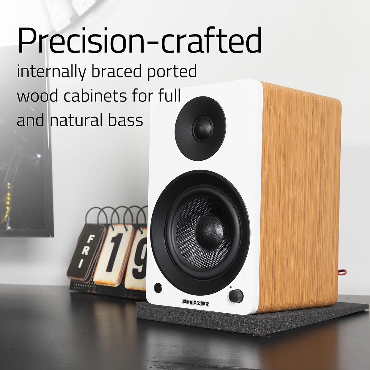 Fluance Ai41 2-weg 2.0 stereo boekenplankluidsprekers met 5" drivers, 90W versterker voor draaitafel, tv, pc en Bluetooth 5 draadloze muziekstreaming (zwarte as)