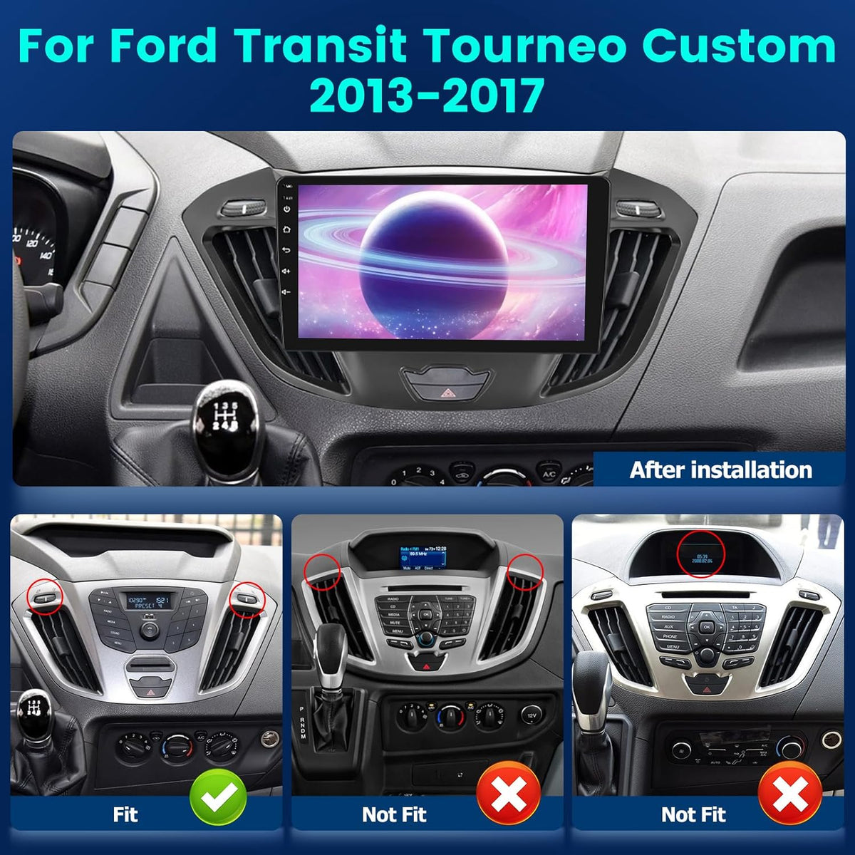 2G+64G Android Car Stereo for Ford Transit Tourneo Custom 2013-2021 with Wireless Carplay & Android Auto, 9 Inch Touch Screen Car Radio with WiFi, GPS Navigation, Bluetooth, FM RDS