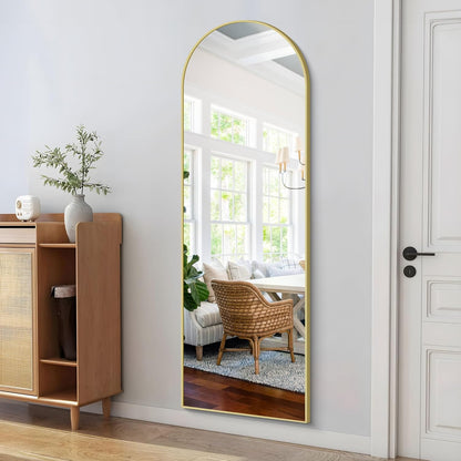 COFENY Boog full-body spiegel, 161 x 52 cm vloerspiegel met gouden frame, gewelfde staande spiegel, grote wandspiegel om te staan, leunen of hangen, vloerspiegel voor slaapkamer, woonkamer