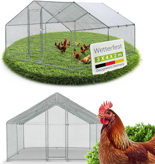 Vrijloopren – Buitenren – Dierenren – Kippenhok – Konijnenren – 3x4x2 Meter – Verzinkt Stalen Frame – Waterdicht PE Zeil