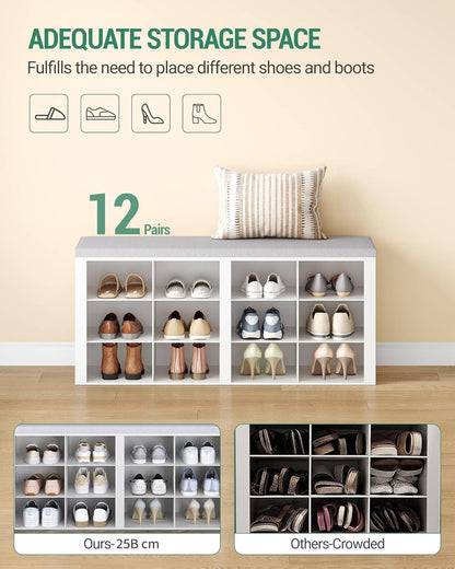 Hzuaneri Coat Rack with Bench Shoe Bench with Seat Entrance Bench 30 x 104 x 49 cm Wall Coat Rack with 9 Hooks Coat Hooks for Living Room Bedroom Entrance White Grey HT24903GY
