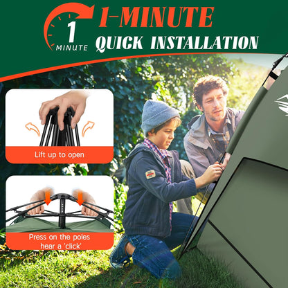 Purebox Campingtenten, Instant pop-up tent voor 2-3 personen, 2-in-1 dubbellaagse tenten, waterdichte en winddichte koepeltent met afneembaar buitentzeil, geschikt voor wandelen, buitenactiviteiten,