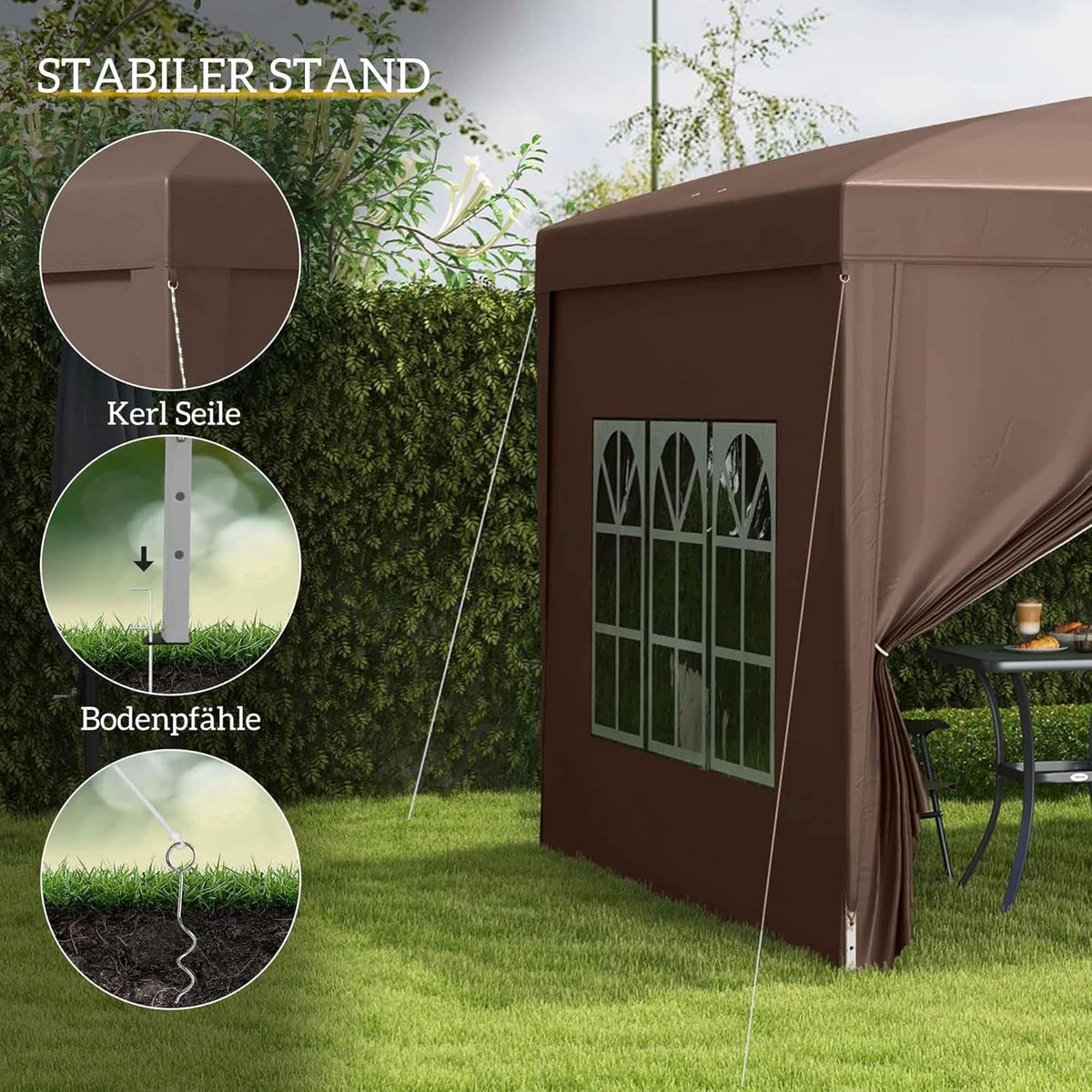 Vouwpaviljoen – Vouwtent – Partytent – Biertent – Tuinpaviljoen – Koffiekleur – Waterafstotend Tentdoek – Stabiel Poedergecoat Stalen Frame