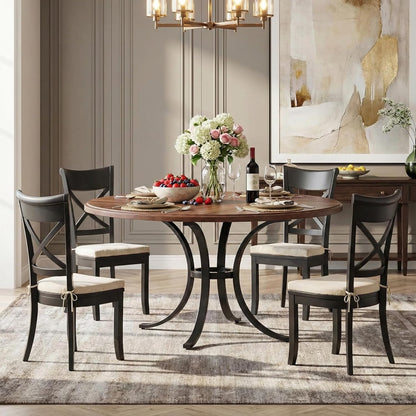 Ronde Eettafel – Ronde Tafel – Eettafel Rond – Keukentafel Rond – Tafel 120 cm – Voor 4-6 Personen – Stijlvol Houtfineer – Stevig Stalen Onderstel - QUORE
