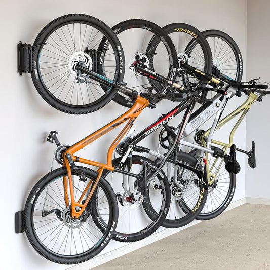 monTEK Draaibare fietswandhouder, fietshangers voor garage, wandmontage fietsenrek, ruimtebesparende wandfietsenrek, verticaal fietsenrek voor maximaal 66 lbs, zwart, 4 stuks