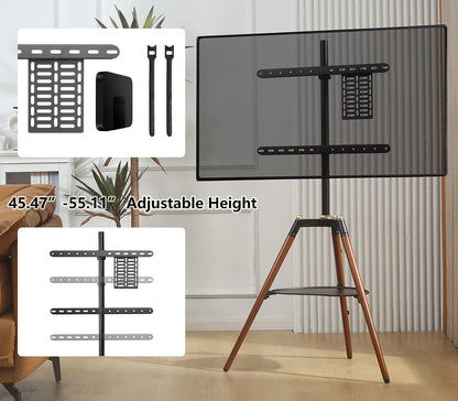 ETHU TV-statiefhouder met design-ezel, voor 81-165 cm (32-65 inch) televisie, in hoogte verstelbaar, met 140 graden rotatie voor slaapkamer, woonkamer