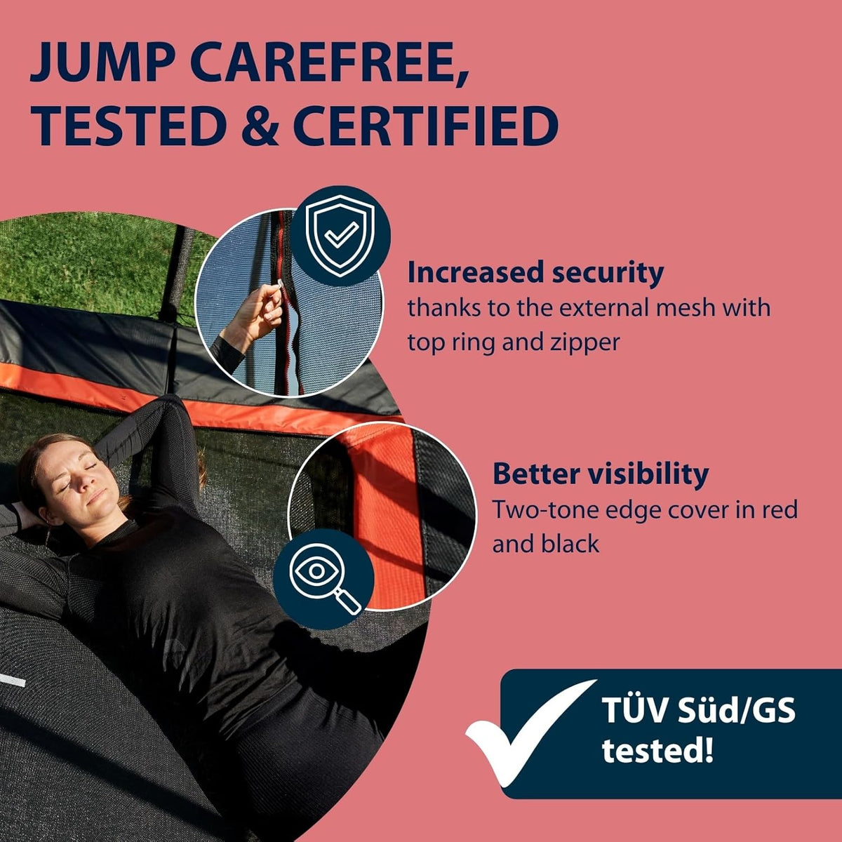 HUDORA Trampoline 4square – 244 x 366/215 x 305 cm grote, rechthoekige outdoor trampoline – rechthoekige sporttrampoline voor maximaal 120 kg – familietrampoline met hoge veerkracht – hoogwaardige