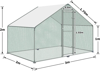 Froadp Chicken Cage Outdoor Enclosure Chicken Coop Galvanized Steel Frame with PE Sunshade and Lock Rabbit Hutch Housing for Poultry Cage Stay for Small Animals Aviary (3x2x2m, 6㎡) - QUORE