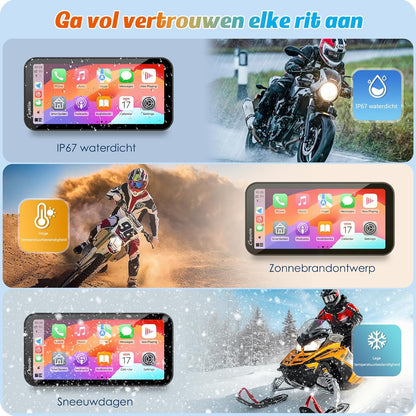 Motorfiets GPS – Motornavigatie – Navigatiesysteem – Moto GPS – Motorfiets Navigatie – 6,3 Inch HD Touchscreen – Draadloos CarPlay & Android Auto