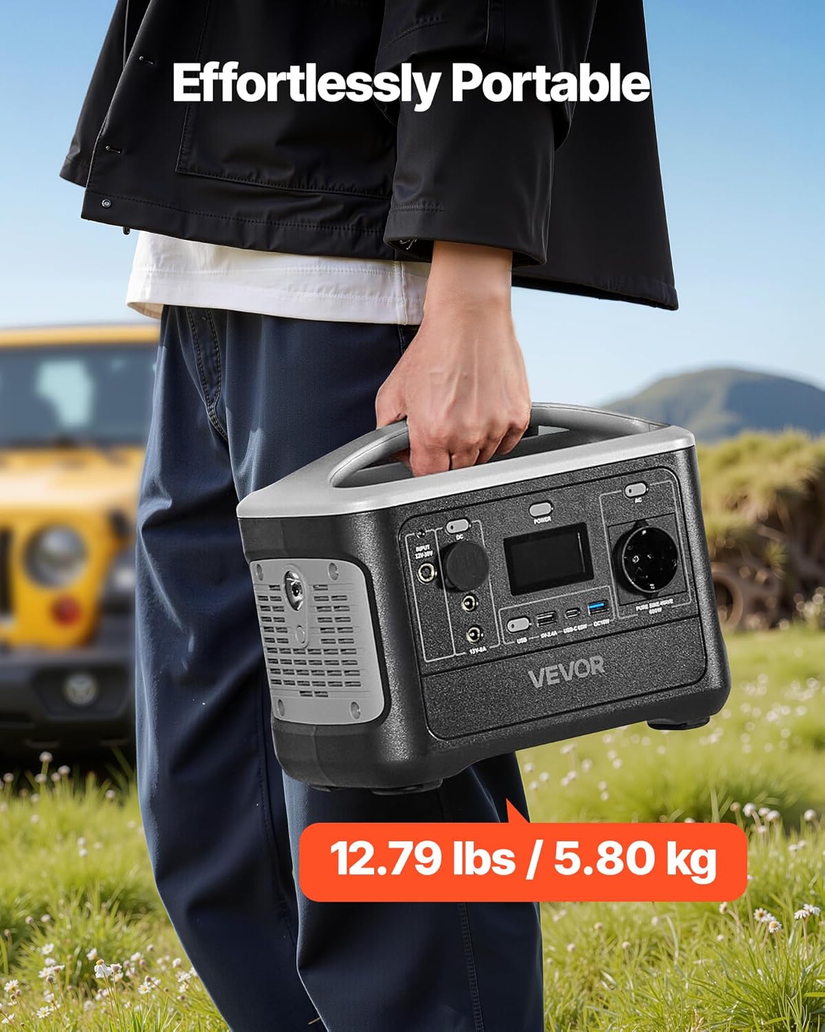 VEVOR Draagbaar powerstation, 600 W, LifePO4-accu, 493 WH, met 7 uitgangen, voor thuis, camping, reizen in de camper, zonnepaneel niet inbegrepen