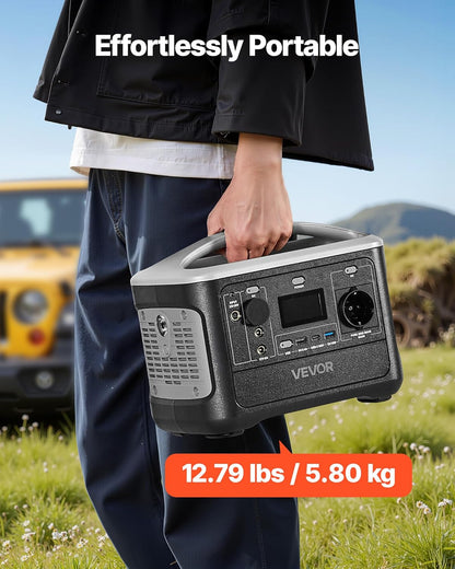 VEVOR Draagbaar powerstation, 600 W, LifePO4-accu, 493 WH, met 7 uitgangen, voor thuis, camping, reizen in de camper, zonnepaneel niet inbegrepen