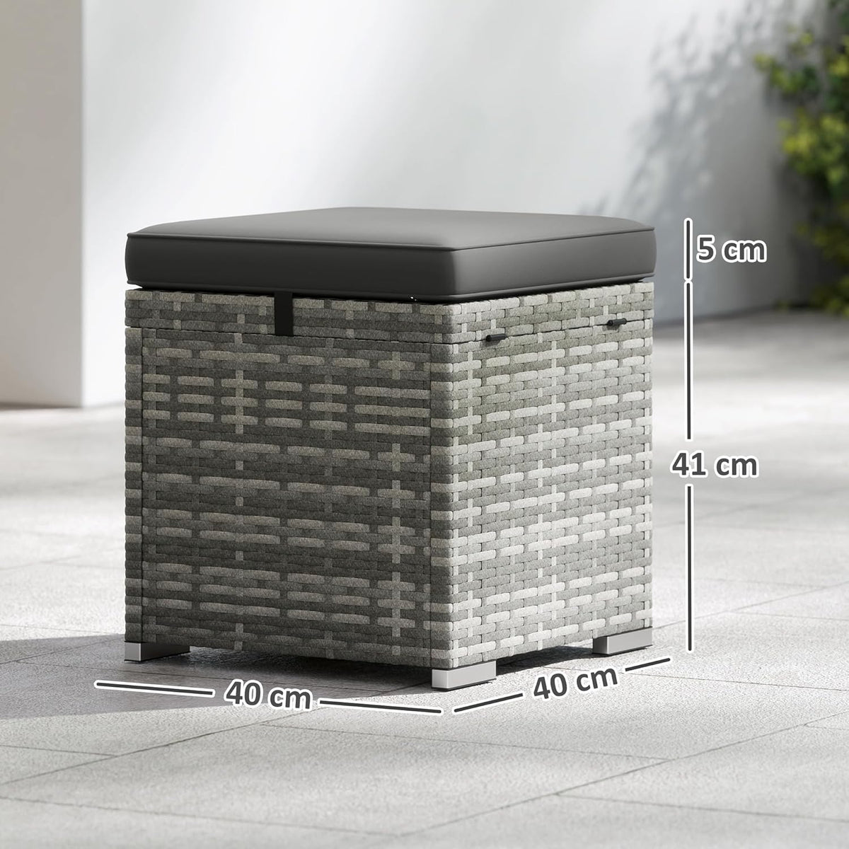 Outsunny 2er Set Rattan Hocker Sitzhocker mit Rattanoptik Stauraum Kissen Deckel 120kg load bar wetterfest Gartenhocker Fußhocker Gartenmöbel für Outdoor Garten Terrasse 40x40x41cm Dunkelgrau