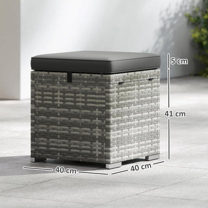 Outsunny 2er Set Rattan Hocker Sitzhocker mit Rattanoptik Stauraum Kissen Deckel 120kg load bar wetterfest Gartenhocker Fußhocker Gartenmöbel für Outdoor Garten Terrasse 40x40x41cm Dunkelgrau