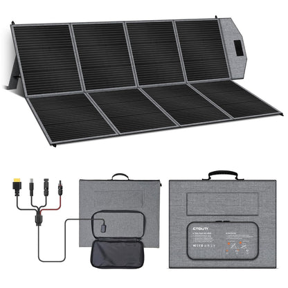 Solar Panel with Adjustable Bracket, 400W Foldable Portable Solar Charger, Waterproof, 23% Higher Energy Conversion Efficiency, Portable Solar Panel for Camping, RVs and Power Failures - QUORE