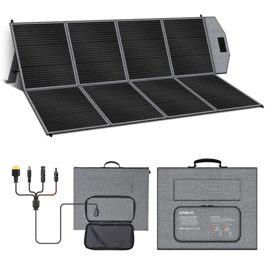 Solar Panel with Adjustable Bracket, 400W Foldable Portable Solar Charger, Waterproof, 23% Higher Energy Conversion Efficiency, Portable Solar Panel for Camping, RVs and Power Failures - QUORE